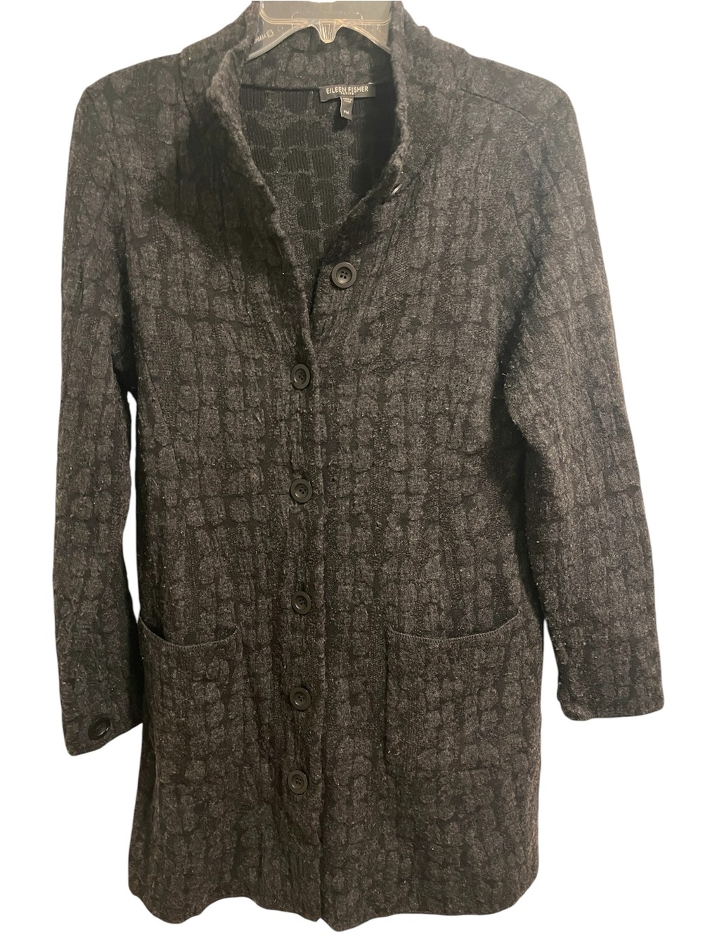 Eileen Fisher Dark Charcoal Textured Button Cardigan